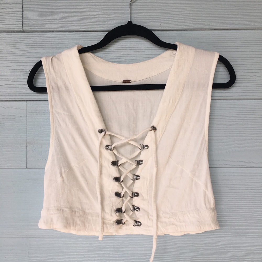 Free people white laced string crop top vest
